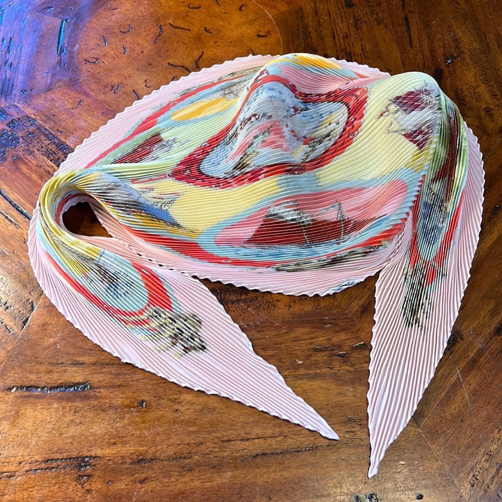 Pleated Hermes silk scarf sailboats and lighthouses